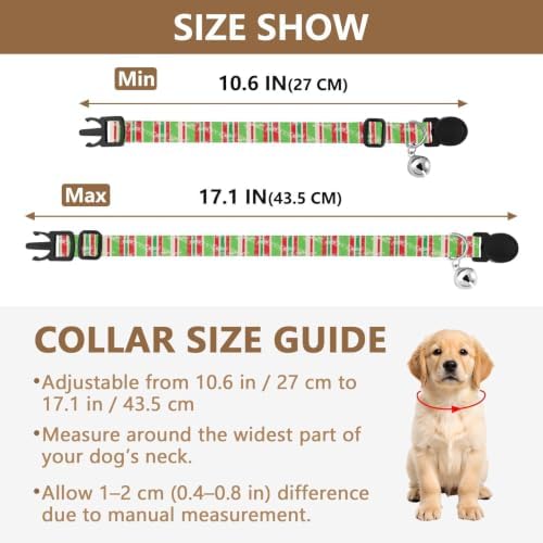 Vertical Stripes Green Collars for Puppies, 2 Pack Collar with Bell for Dog Puppy