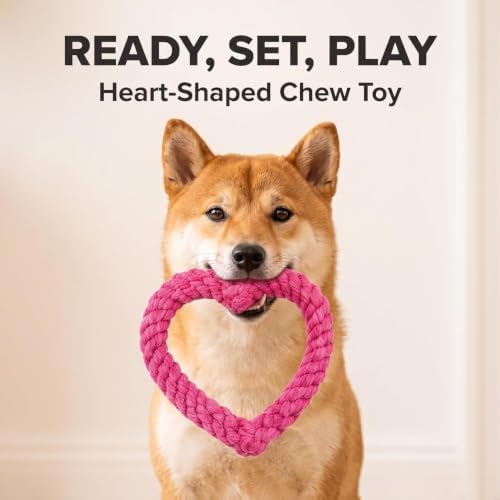 Pink Cute Dog/Cat Chew Toys, Dog Toys for Chewers, Heavy Duty Dental Dog Rope Toy for Dogs, Creative Love Heart Shaped Interactive Rope Dog Toys, Cotton Puppy Teething Chew Tug Toy Dark Pet Supplies