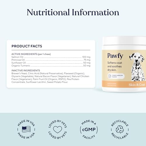 Pawfy Skin & Coat Salmon Oil Chews - Dog Itch Relief & Allergy Support