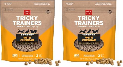Cloud Star Tricky Trainers Crunchy Dog Training Treats 12 oz. Bag,Cheddar Flavor,Low-Calorie Behavior Aid with 680 Treats,(Pack of 2)