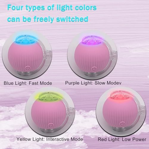 Interactive Cat Dog Toy Ball: Indoor Automatic Moving Smart Rolling Fun Pet Game with Led Light and Tail for Motion Activated, Kitten Puppy Present, Chase Exercise, Hunting Simulation-Upgrade (Pink)