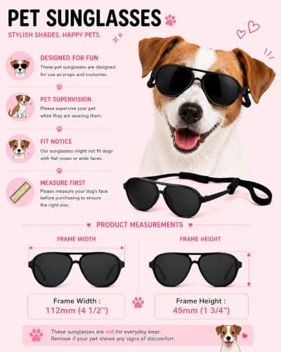 G010 Dog Pet Costume Aviator Sunglasses for Medium Breeds 18-40 lbs (2-Pack Black + Clear-Mirror, uv400)