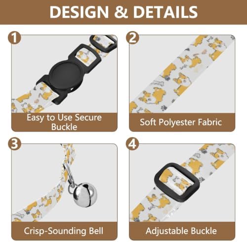 Cute Cartoon Dogs Pet Collars 2 Pack Dog Collars for Small Dogs Adjustable Length 10.6" to 17.1"