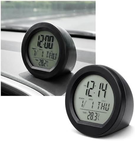 Car Digital Thermometer Clock, Solar-Powered Auto Dashboard Adhesive LCD Display Watch, Backlight at Night Fahrenheit Temperature 12 Hour Format Time Clock for Car Truck SUV