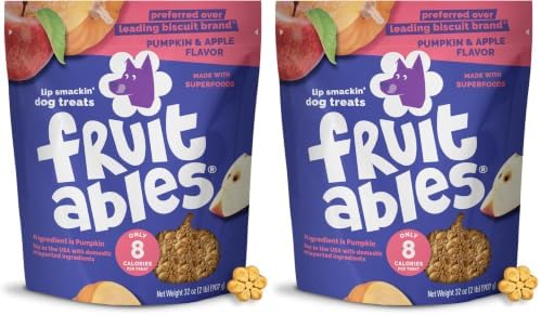 Fruitables Baked Dog Treats, Healthy Pumpkin Treat for Dogs, Low Calorie & Delicious, Made Without Wheat, Corn and Soy, Made in the USA, Allergy Friendly, Pumpkin and Apple Flavor, 32 oz (Pack of 2)