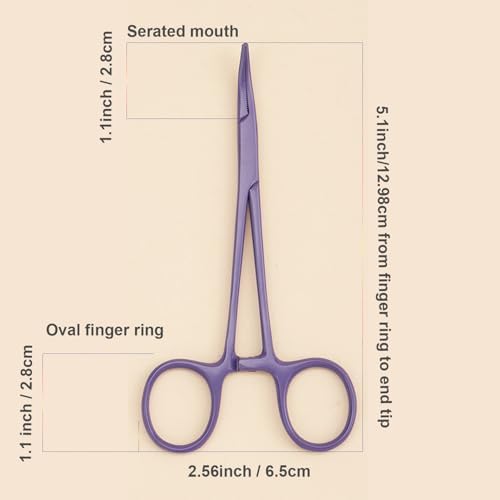 Pets ears/nose hair Puller Straight & Curved full serrated, stainless steel Home Hemostat Locking Forceps, Professional pet grooming tool for cats & dogs 2pcs set （purple）