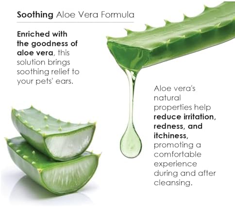 Ear Cleansing Solution with Aloe Vera for Dogs & Cats, Anti-Irritant Formula with Neutral pH and Aloe Vera, Deodorize & Gently Clean - 8 fl oz