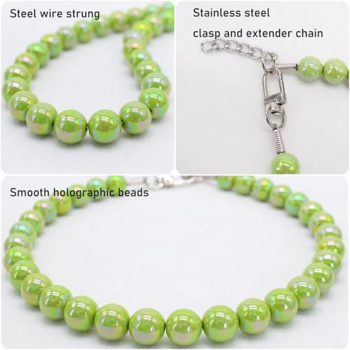 Iridescent Green Beaded Dog Collar, Fashion Pet Necklace for Small Dog
