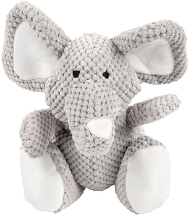 goDog Checkers Elephant Tough Plush Toy with Chew Guard Technology, Durable Checkered Fabric & Squeaker for Active Play, Gray, Large