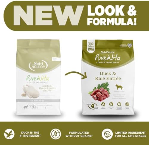 PureVita Grain Free Dog Food, Duck & Kale, Single Source Protein, 12lb
