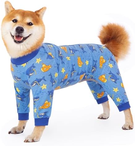 Recovery Suit for Dogs Full Zipper, Four-Legged Onesie Dog Recovery Suit After Surgery, Cute Soft Bodysuit Cone Alternative Male Female Dog Neuter Anti Licking Wounds, Ocean, Medium