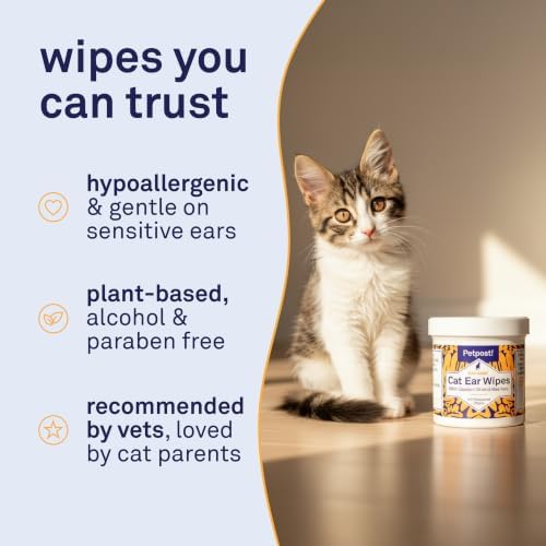 Petpost | Cat Ear Cleaner Wipes - Ultra Soft Cotton Pads in Coconut Oil Solution - Treatment for Removing Cat Ear Dirt & Wax 100 ct.