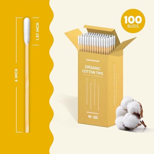 6-Inch Long Cotton Tips for Cleaning Dogs' Ears | Extra-Long Cotton Swabs for Dog Ear Cleaning | Eco-Friendly Dog Ear Swabs & Pads | Organic Bamboo & Cotton | 100-Pack
