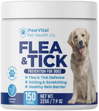 Flea and Tick Prevention for Dogs Chewables – 150 Soft Chews – Natural Dog Flea & Tick Control Supplement – Oral Defense Treatment with Omega Skin & Coat Support – All Breeds & Ages – Chicken Flavor