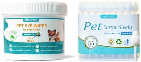 MEDUWEDU Eye & Face Care Kit – Coconut Scented Eye Wipes + Cotton Swabs for Dogs & Cats