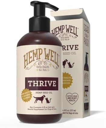 Hemp Well Thrive Hemp Oil for Dogs & Cats, Omega 3 & 6 Supplement, 8 Fl Oz
