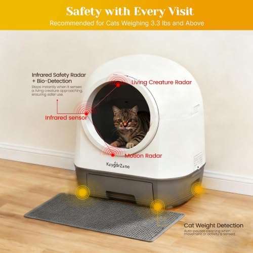 Fansafurn Automatic Smart Self-Cleaning Litter Box with APP Control, 90L Large Space for Adult Cats，Infrared Sensors, Sleep Mode, and Remote APP Control-Hands-Free Operation, White