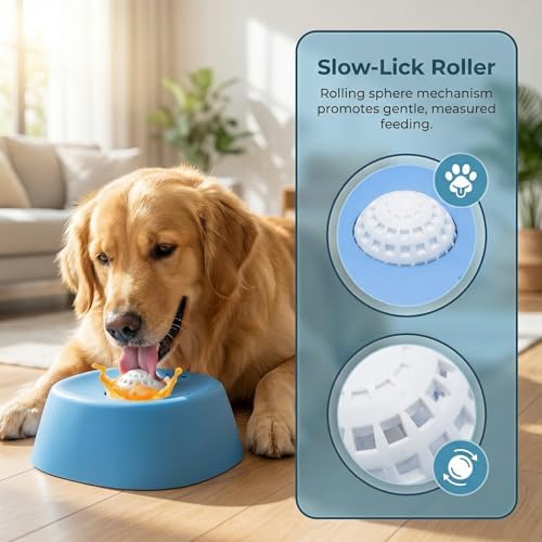 YCD-incerda Slow Feeder Lick Bowl with Rolling Ball (2,Blue)