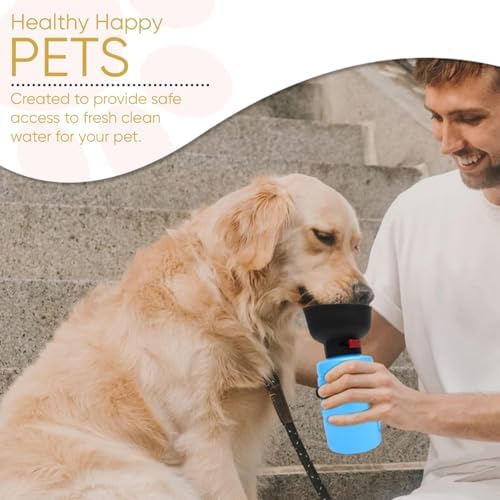 Dog Water Bottle with Food Treat Container 2 in 1, Travel Puppy Water Bowl, Portable Pet Dispenser, Dog Stuff Accessories Items, Puppy Essentials Necessities for Walking On The Go (Blue, 600ML)