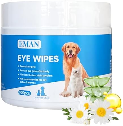 EMAN Dog & Cat Eye Wash Pads - 100 Count | Pet Wipes for Gentle Eye Care | Tear Stain Remover for Dogs & Cats | Hypoallergenic Eye Wipes, Biodegradable, Daily Use Dog Eye Wash & Grooming Supplies