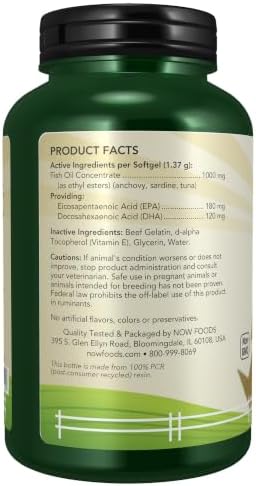 NOW Pet Health, Omega 3 Supplement, Formulated for Cats & Dogs, 180 Softgels