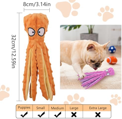 Dog Squeaky Toys Octopus, No Stuffing Plush Toys, Squeaky Octopus Dog Toy - Durable Plush for Puppies, Interactive Dogs Toys for Aggressive Chewers (Purple+Blue)