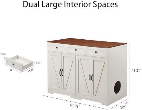 Forest Gravity Double Large Litter Box Cabinet for Self-Cleaning Litter Box
