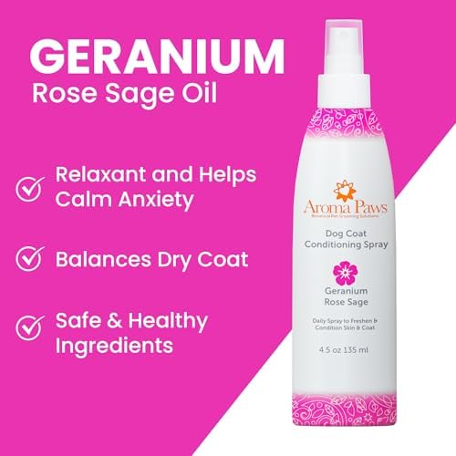 Dog Coat Conditioning Spray - Pet-Friendly Detangler Spray with Natural Essential Oils for Dogs - Daily Dog Spray to Eliminate Odors and Knots - Geranium Sage 4.5 oz.
