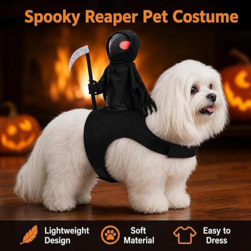 Grim Reaper Cat Costume - 3D Rider Pet Halloween Outfit，L