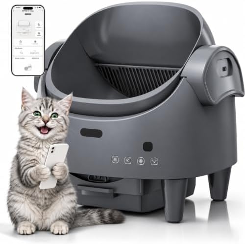 Automatic Self-Cleaning Cat Litter Box with App, Open Top, Gray