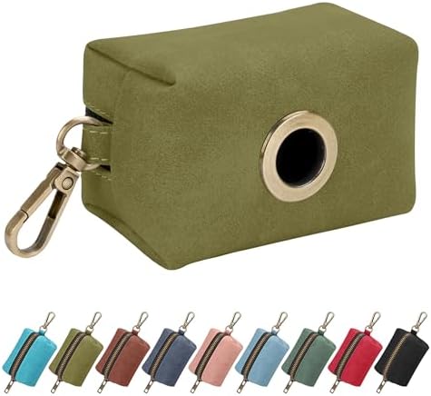 Didog PU Leather Dog Poop Bag Holder, Easy-Pull with Metal Clip, OliveGreen