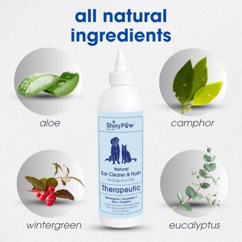 Dog Ear Cleaner Solution for Dogs & Cats 16 oz by Shiny Paw | Wintergreen, Camphor & Aloe – Gentle Ear Flush for Pets Health | Dog Ear Wash | Made in the USA