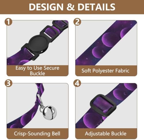 Cosmic Scene Purple Planets Cat Collar Breakaway with Bell 2 Pack Puppy Collar Adjustable Length 10.6" to 17.1"