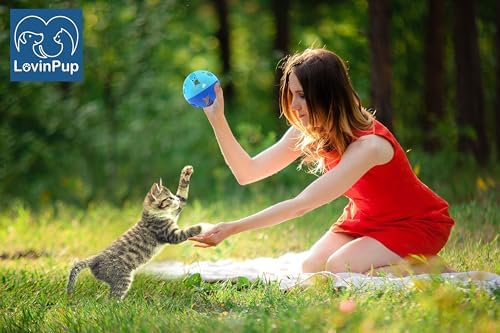 Large Cat Ball Toy with Bell – Blue (3 Pack)