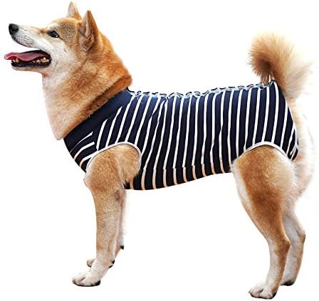 Dog Recovery Suit Abdominal Wound Puppy Surgical Clothes Post-Operative Vest Pet After Surgery Wear Substitute E-Collar & Cone(XXXL, Blue Stripe)