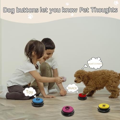 Dog Talking Buttons for Communication, 8 Color 30s Voice Recordable Training Buzzers with 50 Stickers, Multi-Use Pet Speech Buttons for Home/Office/Study, for Pet Owners