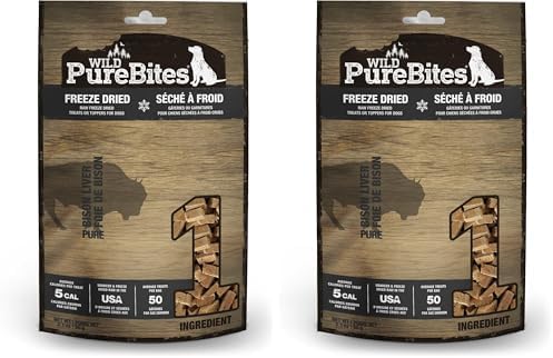 PureBites Wild Bison Freeze Dried Dog Treats, 1 Ingredient, Made in USA, 2.1oz (Pack of 2)