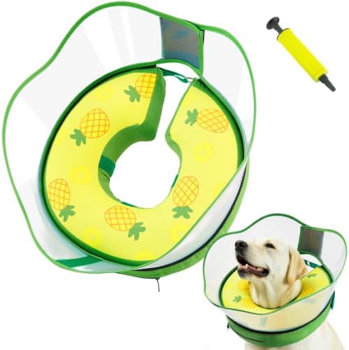 EMUST Inflatable Dog Cone Collar to Stop Licking After Surgery, Soft Dog Cone Alternative, Pet Donut Collar for Medium/Large Dogs, Elizabethan Collar for Dogs(Yellow Pineapple, XX-Large)