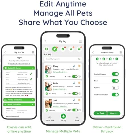 QR Code Dog Tag and Cat Tag, Scan to Reunite Faster, Waterproof and Durable, Lightweight and Quiet, Updatable Contact Info, with Eye-Catching Pet Character Design, Black-Happy Camper