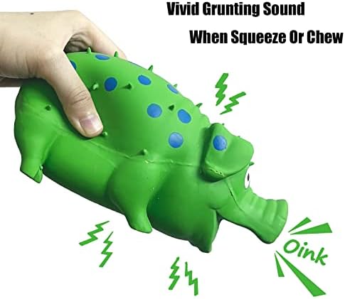 Pig Squeaky Dog Toy, 2 PCS Interactive Rubber Dog Chew Toy - Durable Latex Spot Grunting Pig Toys that Oink for Small Medium Large Dogs (Yellow, Green)