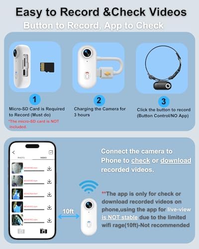 Cat Camera Collar with APP, 1080P HD Pet POV Video Recording