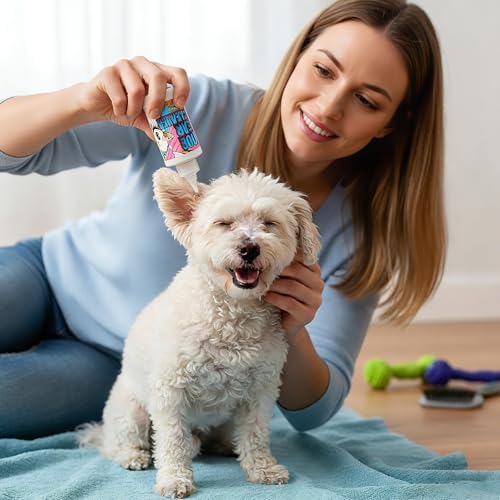 Dog Ear Cleaner Solution & Medicated Ear Drops for Dogs - Ear Infection Treatment for Itchy, Smelly Ears, Wax Buildup and Healthy Cleaning Maintenance (2 fl oz)