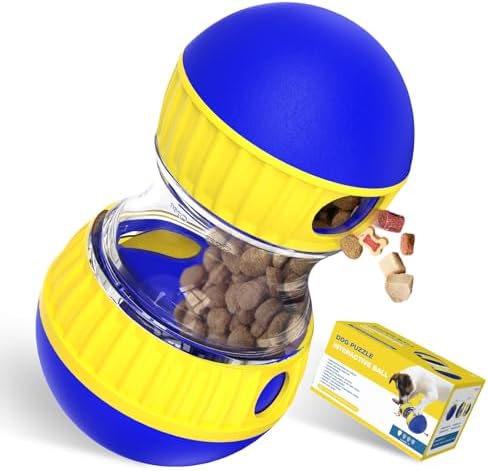 BSISUERM Dog Treat Dispensing Puzzle Toy Adjustable Food Dispenser Slow Feeder Puppy Enrichment Training Rolling Ball Pet Interactive Chase Toys for Small Medium Large Dogs to Keep Them Busy