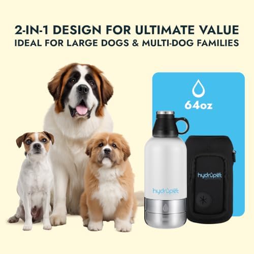 Hydropet Portable Dog Water Bottle (32 oz) - Insulated Dogs & Cats Travel Bottles, Stainless Steel - Detachable Dog Food Bowl and Water Bowl - Great for Daily Walks - Puppy Essentials & Accessories