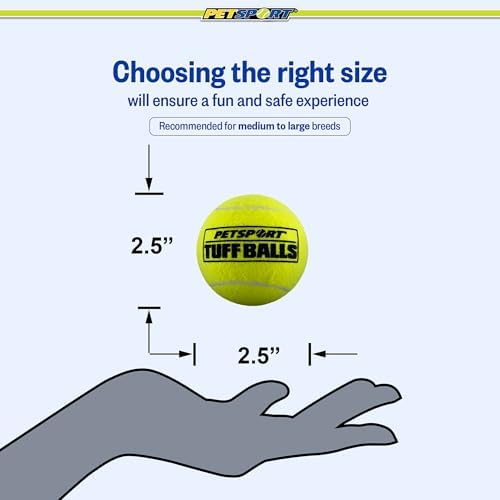 PetSport Tuff Ball - Medium Tennis Balls for Dogs, Great for Boredom & Aggressive Chewers, Dog Toy, Medium Tennis Balls for All Dogs, Certified Non-Toxic, Won't Wear Down Teeth - 2.5"(2 Pack)