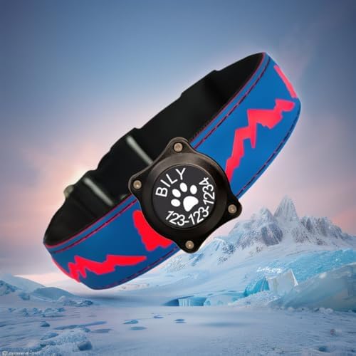 Customlized Name Flashing USB-C led Light up Dog Collar with airtag Holder, Subversive 3D Design Comfortable and Soft Material,Multicolored Lighting (Blue, L(15.7-19.7"))