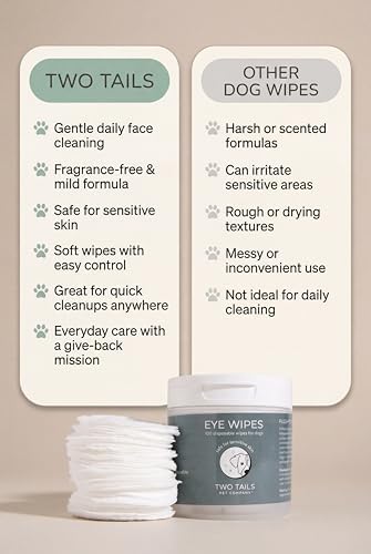 Two Tails Pet Company Dog Eye & Ear Wipes Bundle – Gentle Cleaning Grooming Set, Fragrance-Free Eye Wipes + Ear Cleaning Wipes, 100 Count Each