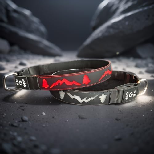 Customlized Name Flashing USB-C led Light up Dog Collar with airtag Holder, Subversive 3D Design Comfortable and Soft Material,Multicolored Lighting (Black, M(11.8-15.7"))