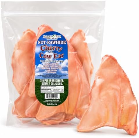Nature’s Own Not-Rawhide Cherry Flavored Cow Ears for Dogs | Made in USA | Long Lasting Dog Chews | Safe Rawhide Alternative (Pack of 5)