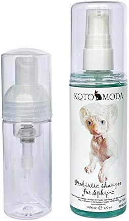 Probiotic Shampoo + Foam Dispenser Kit for Sphynx Cats, Gentle Unscented pH-Balanced Cleanser for Hairless and Short-Hair Breeds with Sensitive Skin, 4.06 fl oz / 120 ml